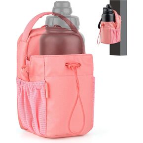 Magnetic Gym Sling Bag with Bottle holder for Men or Women |24 32 40 oz or diameter 3.9" Bottle holder| 6 pound magnetic force | Waterproof zipper | Airtag holder | Key chain (Pink)