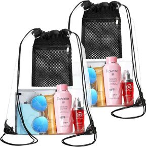 NATURAL STYLE 2 Pieces Clear Drawstring Bag for Stadium Concert Work Security Approved, Waterproof Clear String Backpack (Black)