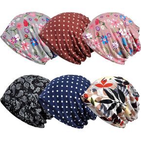 6 Pieces Slouchy Chemo Hat Stretchy Turban Beanie,Pre Tied Head Scarf Sleep Skull Cover Cap for for Men Woman Cancer Patient