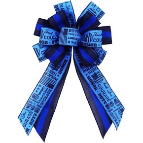 YKW Police Support Bow for Wreaths 11.42" x 20.87", Blue Line Law Enforcement Decoration, Patriotic Door Hanger, Thank You Gift for Officers, American Hero Tribute