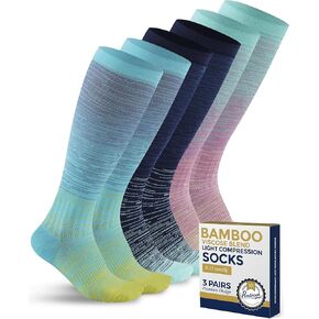 Pembrook Bamboo Viscose Light Compression Socks - 3 أزواج | 8-15 مم زئبق الجوارب ضغط | جوارب دعم راحة عالية الركبة