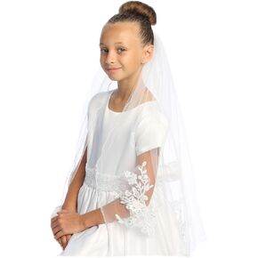 First Communion Veil for Girls 7-16 w/Appliques - 1st Holy Catholic Velos para Niñas de Primera Comunion