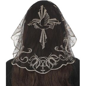 Bozidol Round Veils for Church Catholic, Small Cross and Dove Lace Mantilla Chapel Veil, Lating Mass Head Coverings for Women