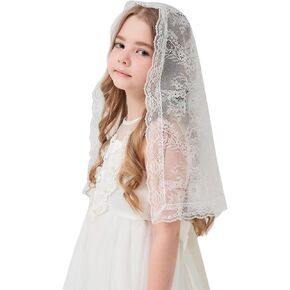 First Communion Veil for Girls Lace Floral Chapel Veil Holy Communion Accessories for Baptism K11