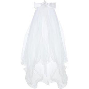 1st Communion Veil White Butterfly Flowers Pearls Holy with Elastic Band First communion Accessories,32.6 Inches