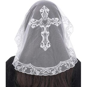 Bozidol Small Catholic Veils for Church, Christian Cross Lace Mantilla Chapel Veil, Latin Mass Head Coverings for Women Girls