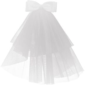 First Communion Veil Set, Girls Flower Girl Headpiece White Floral Garland Pearl Hairband and White Bow Mesh Laces Wedding Hair Clip, Wedding Party Party Costume First Communion Hairband