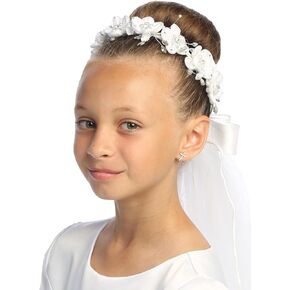 Swea Pea & Lilli Girls First Communion Veil - White Holy 1st Communion Headpiece with Comb and Flowers