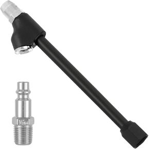 Air Chucks for Tires Air Gauge Straight 1/4" FNPT Dual Head Extended Straight Foot Tire Chuck with Quick Plug for Tire Inflator Gauge or Airs Compressor, Bike Motorcycle Car