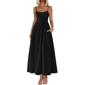 PRETTYGARDEN Women's 2025 Summer Maxi Dresses Beach Sundress Casual Spaghetti Strap Smocked Swing A Line Long Flowy Dress