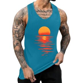 Mens Graphic Tank Tops Crewneck Gym Muscle Beach Hawaii Sleeveless Shirts
