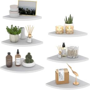 HORLIMER Floating Corner Shelf Wall Mount, Set of 6 Rustic Wood Corner Wall Shelves for Bedroom, Living Room, Bathroom, Kitchen (Black)