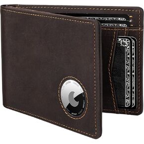 LORZOR AirTag* Wallet Mens Wallet with AirTag Holder, Air Tag Wallet Card Holder Full Grain Leather RFID Blocking Bifold Gifts for Men