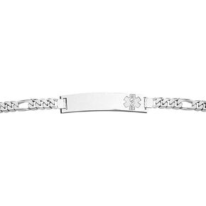 PicturesOnGold.com Sterling Silver Medical ID Bracelet W/Figaro Chain - WITH ENGRAVING