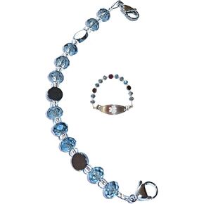 Hidden Hollow Beads Women's Artistic 6.5 or 5.5 inch long Medical Alert ID Interchangeable Replacement Bracelet, Identification Vital info tag (Blue, 6.5 inches)
