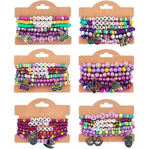 Cooluckday 36 Pcs Holiday Bracelets for Women Teen Girls Gifts Easter Mother's Day Christmas St. Patrick's Day Mardi Gras Bracelets Stackable Stretch Friendship Bracelets Set