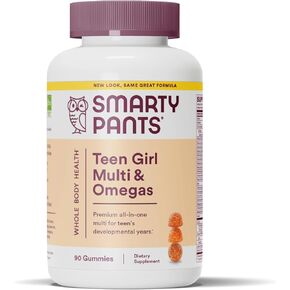 SmartyPants Teen Guy Multivitamin Gummies - Improved Formula: Omega 3 (DHA/EPA), Vitamin D3, C, Vitamin B12, B6, A, K & Zinc, Folate, Gluten Free, Fruit Flavor, 60 Count (30 Day Supply)