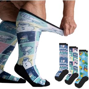 Viasox Snoopy 3 Pack Winter Diabetic Socks for Women & Men, EasyStretch Peanuts Collection