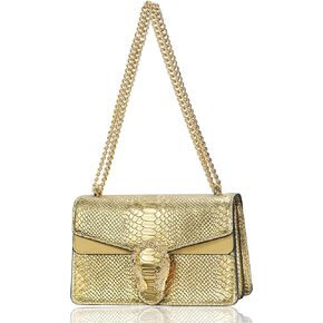 Women's Crossbody Shoulder Bag Snake Print Satchel Purse Leather Chain Clutch Evening Handbag