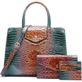 Women Embossed Pattern Satchel Handbags Wallet 3 pcs Set Crossbody Tote Top Handle Vegan Leather Ladies Bag