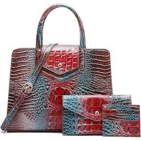 Women Embossed Pattern Satchel Handbags Wallet 3 pcs Set Crossbody Tote Top Handle Vegan Leather Ladies Bag in Kuwait