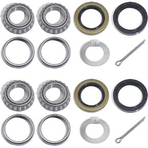 2 Sets for 1-1/16'' Axle Trailer Hub Bearings Kits, L44649 / L44610 Bearings Set with D-Style Tang Washers, 12192TB 15192TB Grease Seals Cotter Pins for 2000-2200lbs BT9 Straight Spindle