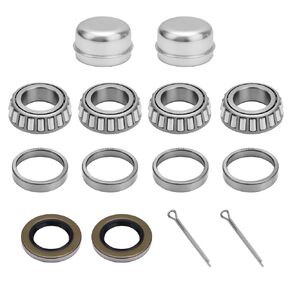 2 Sets Trailer Axle Wheel Hub Bearings Kit, L44643/L44610 Bearing Set Tapered Roller Bearings Accessories Parts Fit for 1'' ID 1.98" OD with 12192TB Grease Seals, Dust Covers and Cotter Pins