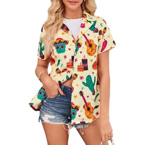 Cinco De Mayo Shirt Women Outfit Mexican Fiesta Funny Button Down Short Sleeve Mexico Blouse Tops