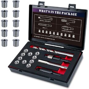 3/8-16 SAE Thread Repair Kit with Insert HSS Drill, Tap, Counterbore, Installation Driver, 10PCS Stainless Steel Insert 3/8-16X0.484 INCH