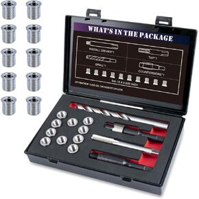 3/8-16 SAE Thread Repair Kit with Insert HSS Drill, Tap, Counterbore, Installation Driver, 10PCS Stainless Steel Insert 3/8-16X0.520 INCH