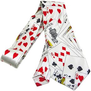 TOYANDONA Men's Novelty Neckties, Fashion Playing Cards Poker Pattern Handmade Neckties Card Costume Accessories for Magician, Birthday Gift for Guys (White)