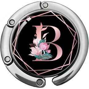 Pink Initial Foldable Purse Hook, Flower Letter Handbag Hanger, Women's Bag Hanger Hook, Round Purse Table Hook, Funny Desk Hook Gift for Family Colleague Friend Office Worker (Flower B)