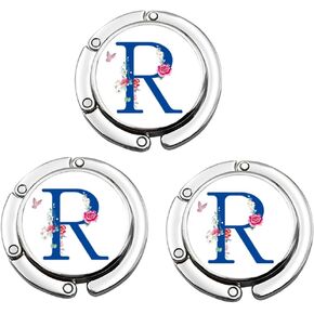 Handbag Hanger, Set of 3 Foldable Purse Hook Purse Table Hook Holder Flower Letter Bag Hanger Folding Purse Hanger Personalized Letter Collection Desk Table Bag Hook for Women Bag (Letter P, Blue)