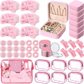 48 PCS Spa Party Formors for Girls Pink Sleepover Party Supplies 6 Bow Bow Beadband 12 Wristband 6 Scrunchies 6 Hair Clip 6 Jewelry Case 6 Makeup Bag 6 Mirror for Bridesmaid Proposal Gifts
