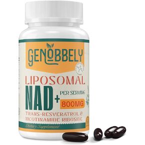 800 mg Liposomal NAD+ Supplement with Nicotinamide Riboside 200 mg, Trans-Resveratrol 100 mg - True NAD Supplement for DNA Repair, Healthy Aging, Brain Function - 60-Day Supply