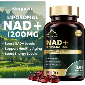 مكملات Liposomal NAD+ 1200 ملغ مع ريسفيراترول ترانس - تعزيز مستويات+ الطاقة والدعم المضاد للشيخوخة - نباتي ، 100 ناعمة