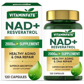 NAD+ ملحق 2000 ملغ - 120 كبسولة حقيقية NAD+ & Resveratrol ، NMN يدعم البديل المضاد للشيخوخة ، والطاقة الخلوية والإصلاح ، والتمثيل الغذائي وتعزيز الدماغ للرجال والنساء
