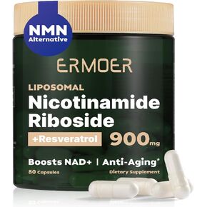 NAD Resveratrol Supplement, NAD Nicotinamide Riboside Resveratrol 900mg, Liposomal NAD+ Supplements for Women & Man, NMN Supplement Alternative for Anti-Aging, Energy (80 Capsules)