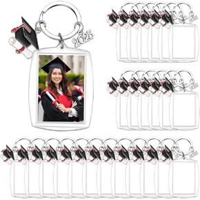 Sureio 24 Set Class of 2025 Graduation Gifts Photo Insert Keychains Picture Frame Keyring with 2025 Graduation Hat for University College Nurse High School Student