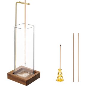 Incense Holder, Incense Holder for Sticks, Wood Insence-Stick Holder with Glass Ashes Collector, Anti-Ash Flying Incense Burner