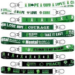 Sureio 90 Pcs Mental Health Awareness Keychains Green Ribbon Inspirational Key Ring Mental Health Gifts for Men Women Adult Fundraiser Event Mental Health Handout Supplies