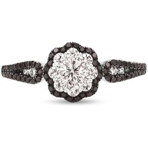 LeVian 14K White Gold 5/8 Cttw Black & White Diamond Flower Cluster Ring (Fancy Black & G-H Color, SI2-I1 & VS2-SI1 Clarity) - Size 6-3/4