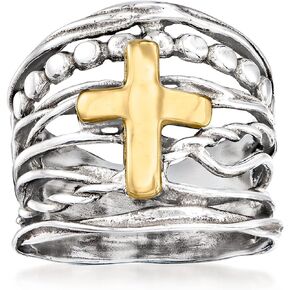 Ross-Simons Sterling Silver and 14kt Yellow Gold Multi-Row Ring