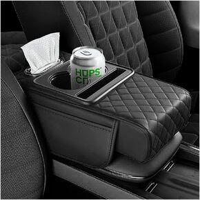 5-in-1 Car Center Console Cover,Multifunctional Arm Rest Cover for Car with Cup Holder,Phone Holder,Pocket,Car Tissue Holder,Leather Height Enhancement Car Armrest Cushion for Most Cars