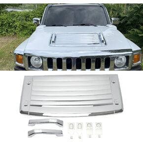 HECASA 3Pcs Silver Hood Vent Compatible with 2006-2010 Hummer H3 & H3T's w/Handles New Chrome Hood Deck Vent Panel Handle Covers Trim Moulding