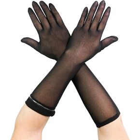 Luwint Non-slip Tulle Mesh Elbow Length Gloves for Women Teen Girls Opera Dress Party Costume