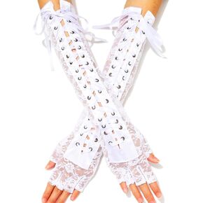 Lace Fingerless Tea Party Gloves White Long Gloves for Women