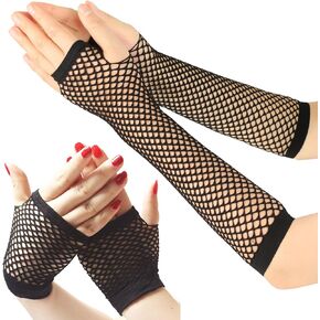 Fishnet Fingerless Gloves for Women Girls 80s Party Costume Wedding Evening Party Accessories, Long & Short 2 pairs