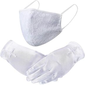 2 Pieces Girls Communion Gloves White Satin Gloves Opera Mittens and Communion Face Covering for Kids Party, Wedding, Formal Pageant