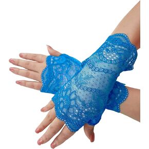 YHDDYG Ladies Lace Royal Blue Gloves Lace Gloves Women Tea Party Fingerless Short Floral Lace Gloves for Women S62